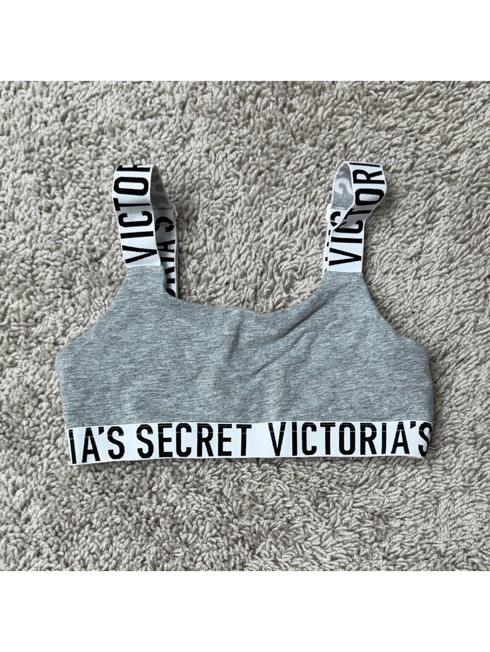 Victoria's Secret Gray Sports Bra with Logo Elastic Straps XS